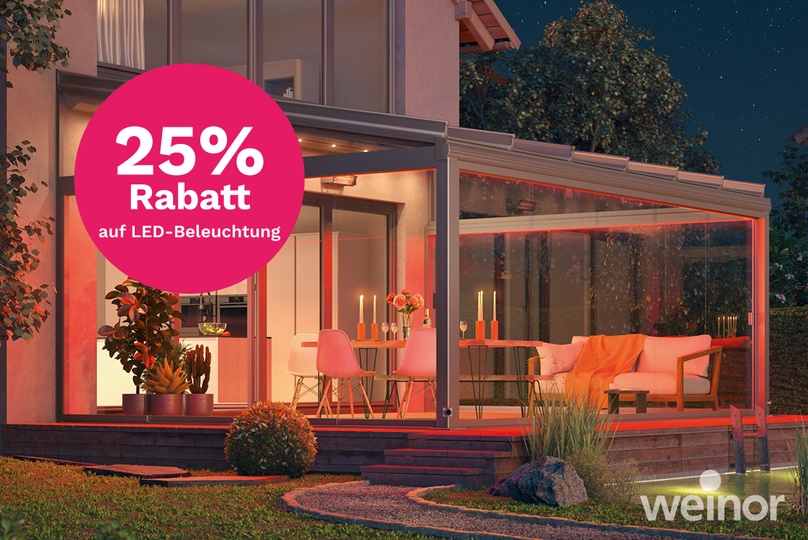 25% Rabatt auf LED-Beleuchtung für weinor Terrassendächer